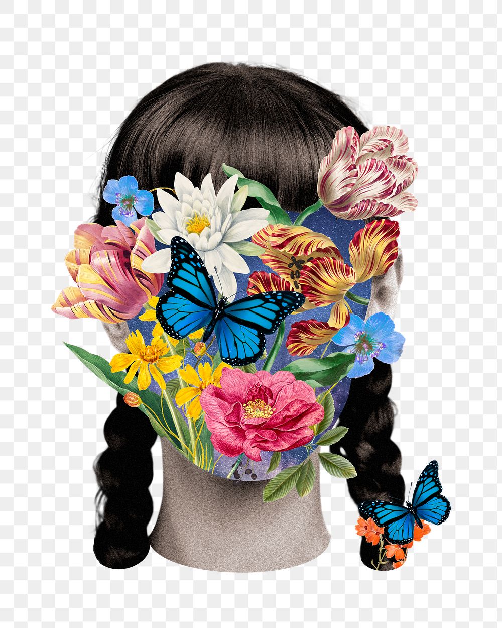 PNG Flower woman portrait collage art, surreal escapism, collage element on transparent background