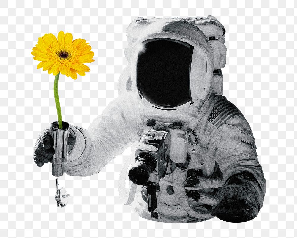 PNG Astronaut collage, sunflower, collage element on transparent background