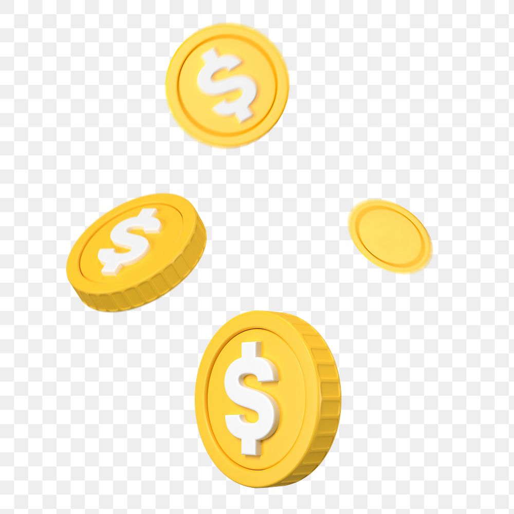 Dollar coins png 3D graphic, transparent background