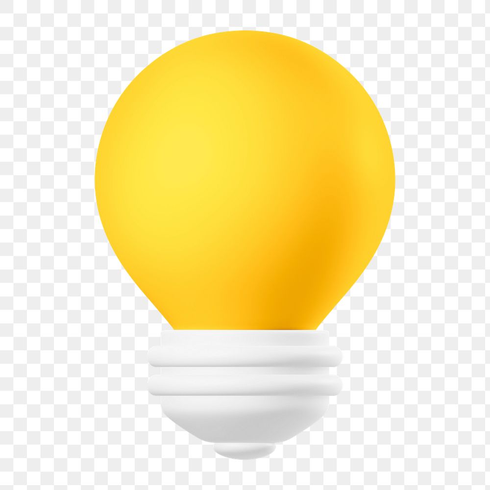 Light bulb png icon sticker, 3D rendering, transparent background