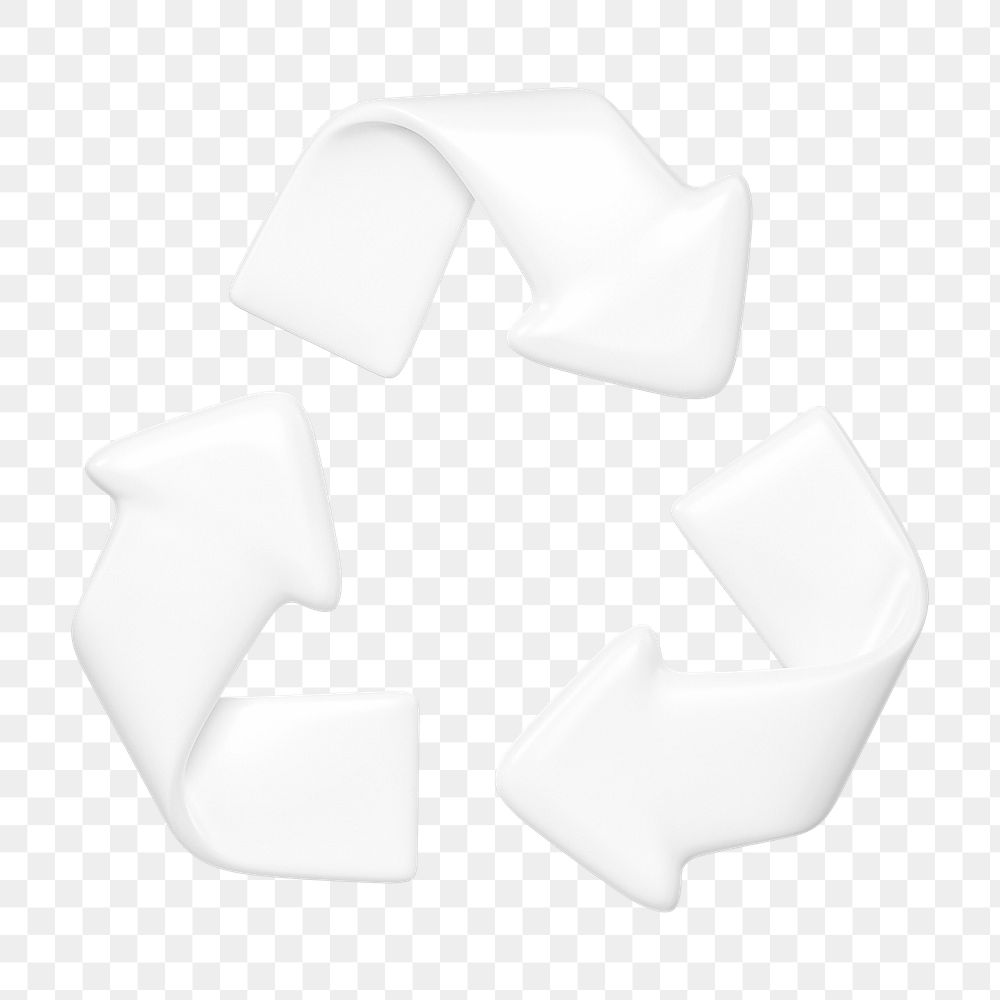 White recycle, environment png icon sticker, 3D rendering, transparent background