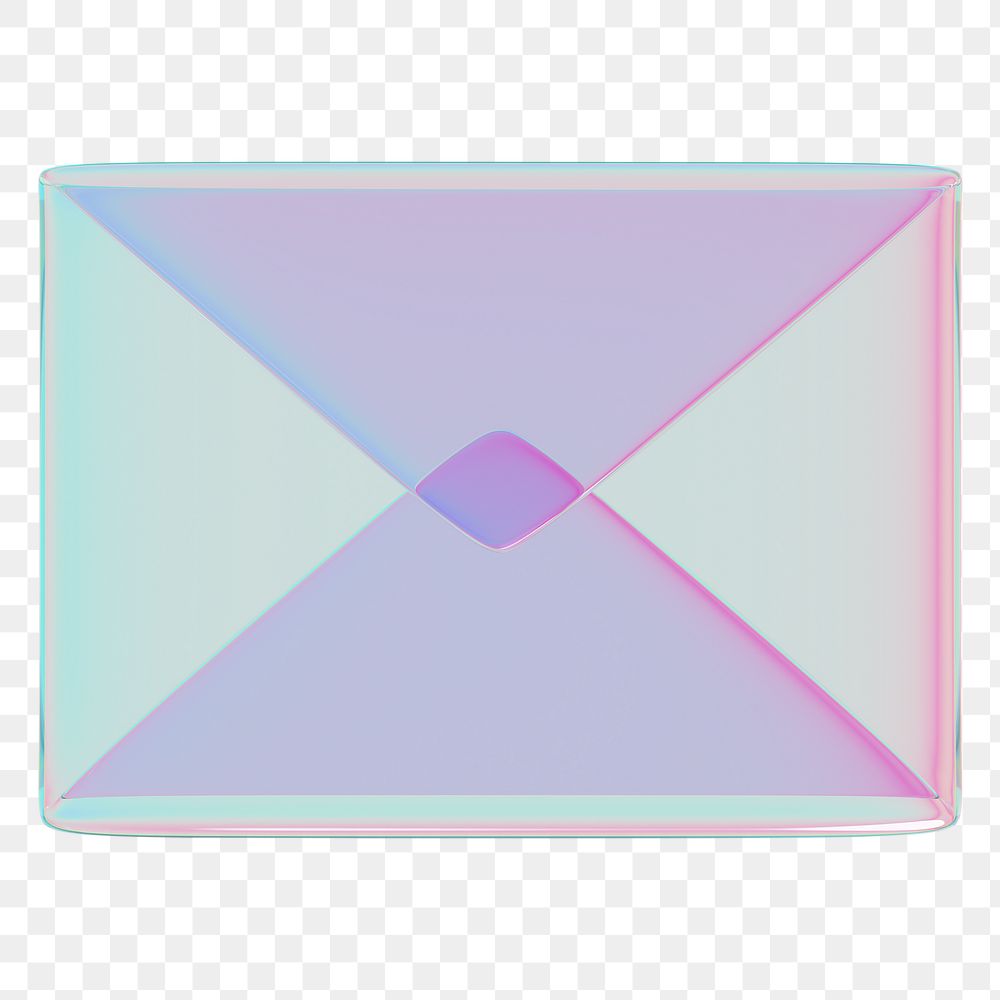 Holographic envelope png 3D message icon, transparent background