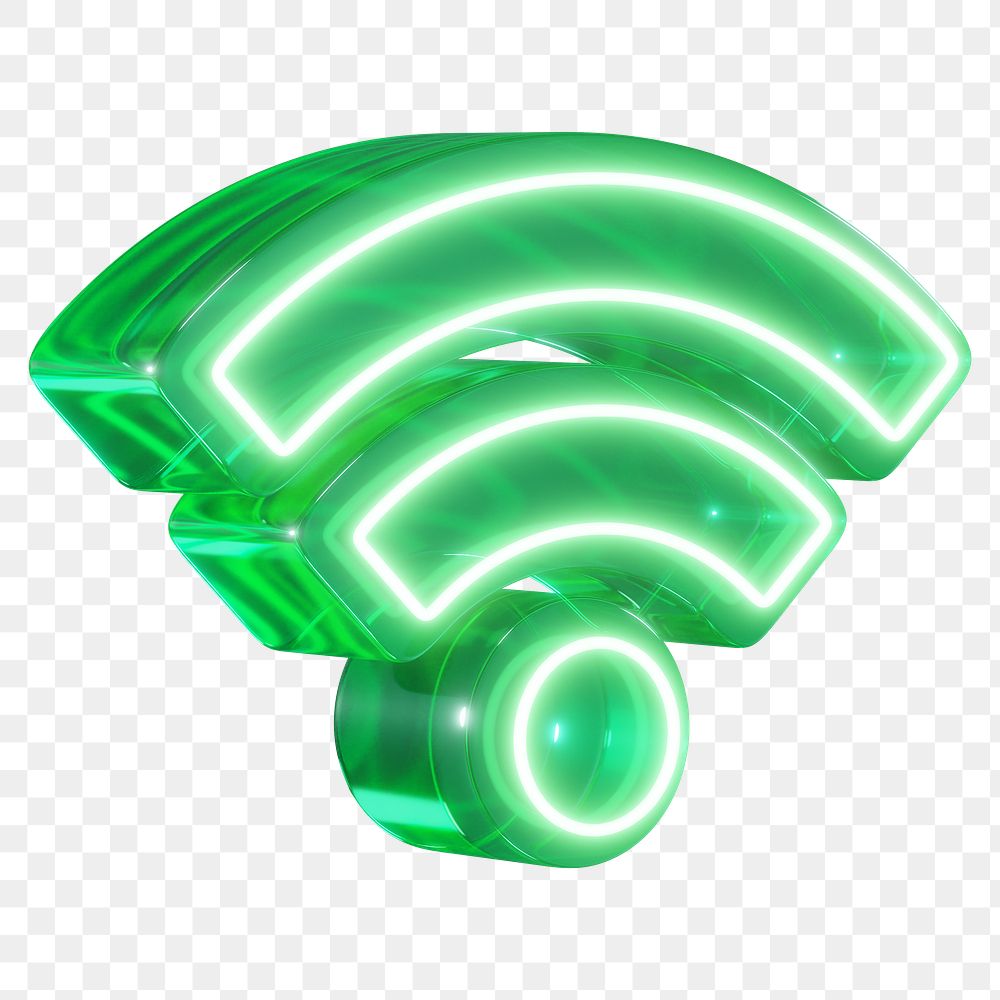 Wifi png 3D neon icon, transparent background