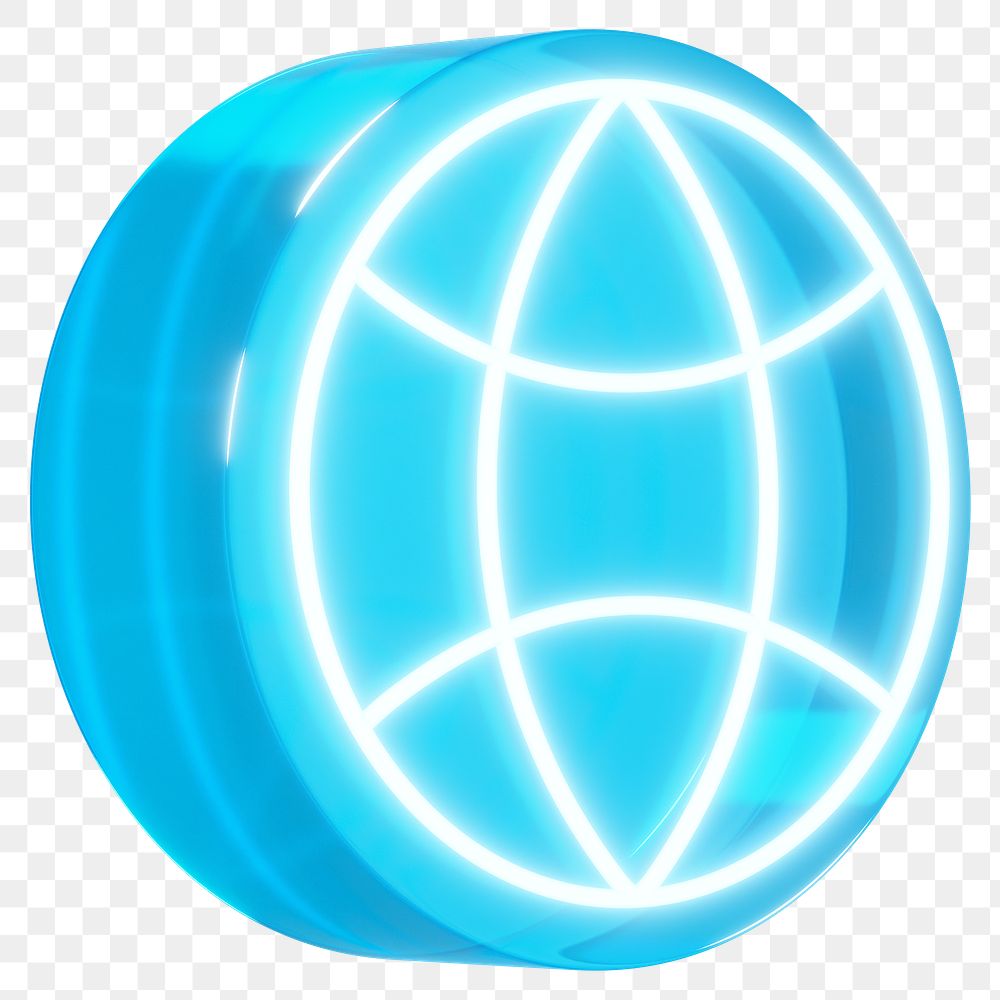 PNG 3D blue neon network globe icon, transparent background