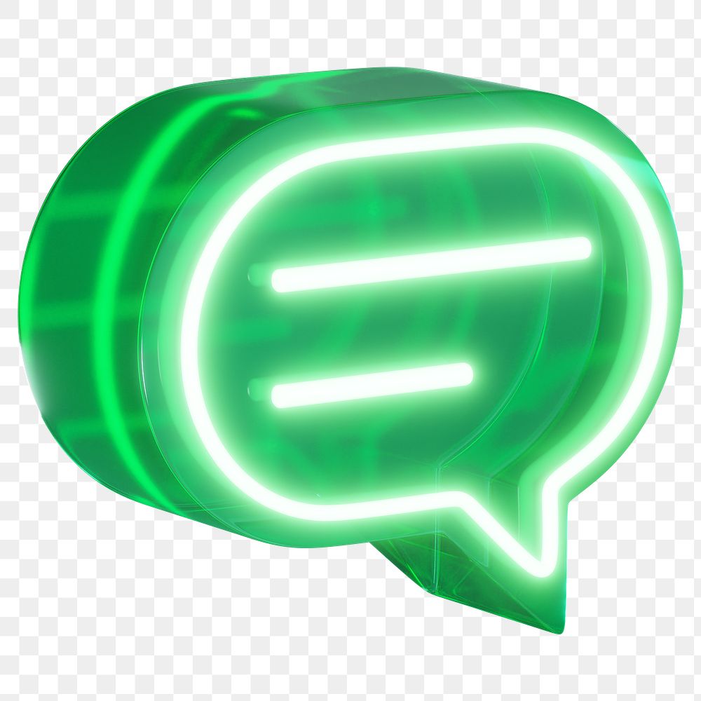 Speech bubble png 3D neon green, transparent background