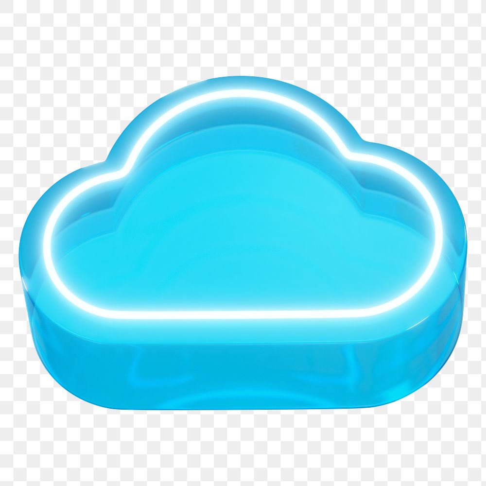 3D cloud png neon blue, transparent background