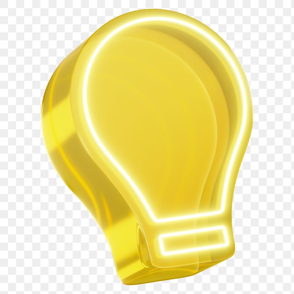 Yellow light bulb png 3D element, transparent background