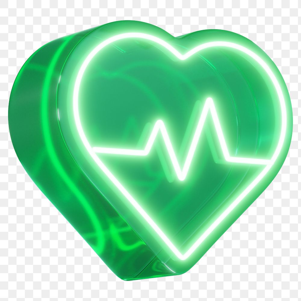PNG 3D green medical heart, health & wellness, transparent background