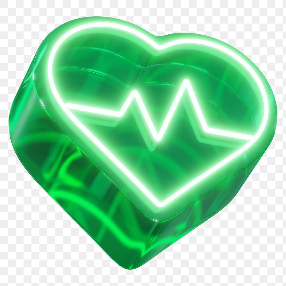 PNG 3D green medical heart, health & wellness, transparent background