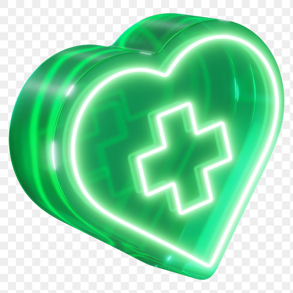 Green heart png 3D medical icon, transparent background