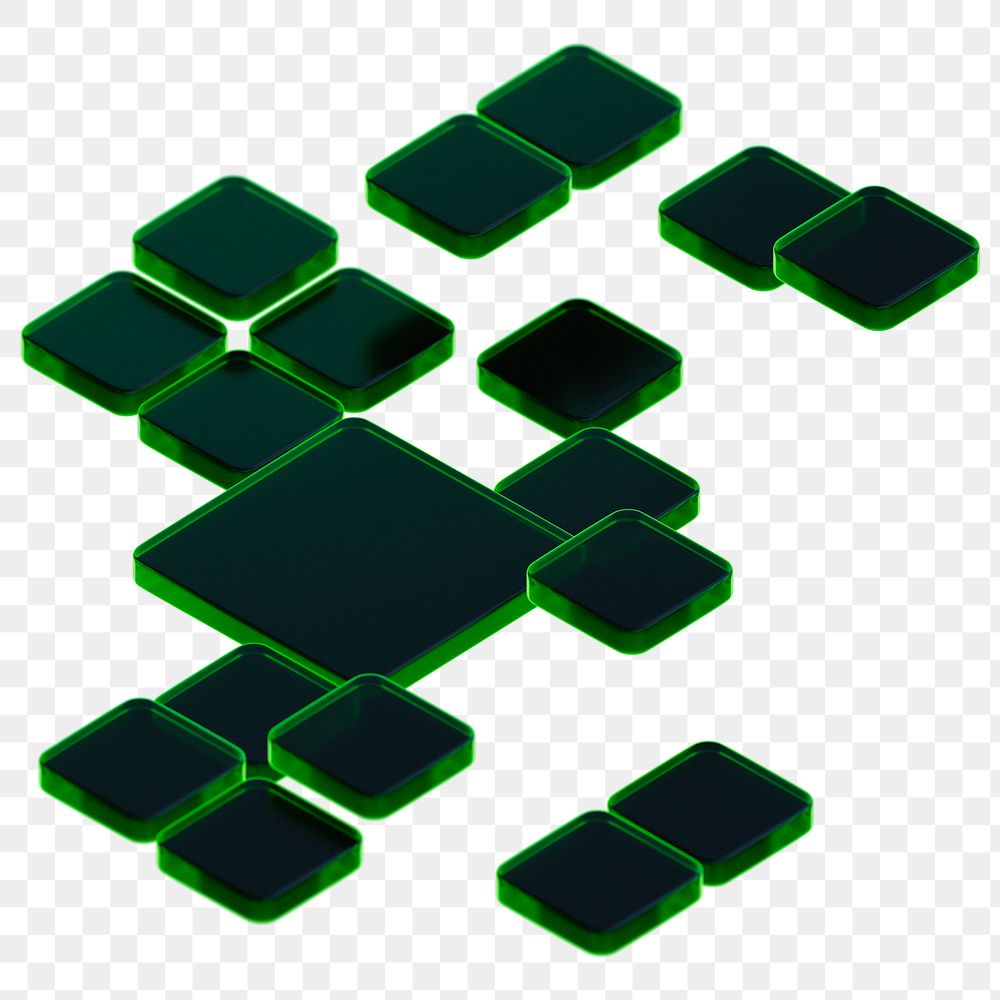 Dark green squares png digital geometric, transparent background