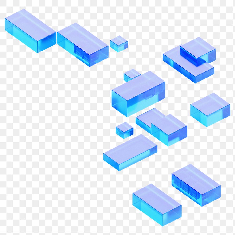 Blue squares png digital geometric, transparent background