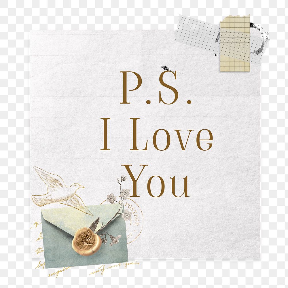 Love letter png ephemera paper collage journal sticker, transparent