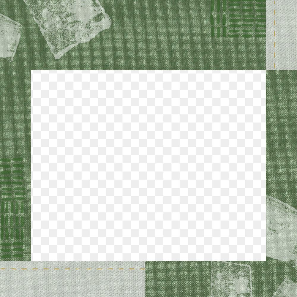 Green frame png, fabric textured design, transparent background
