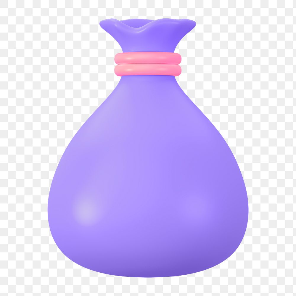 PNG 3D purple money bag, element illustration, transparent background