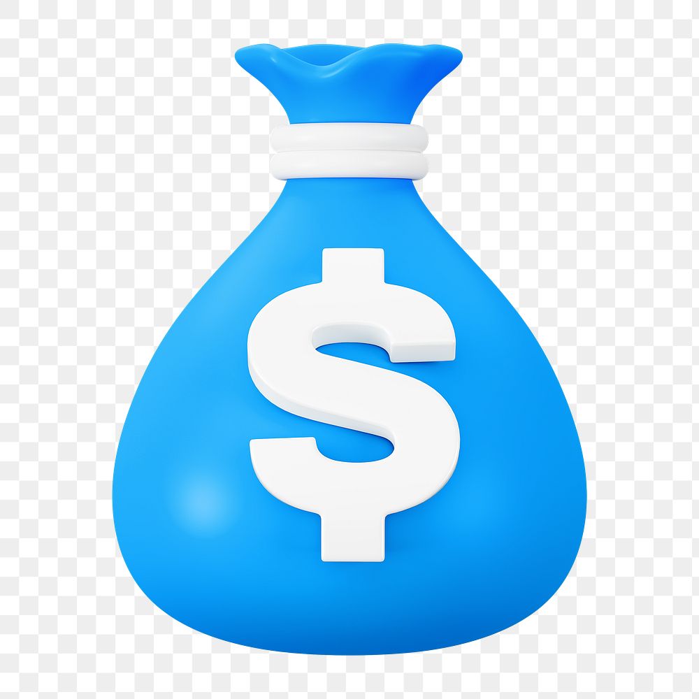PNG 3D blue money bag, element illustration, transparent background