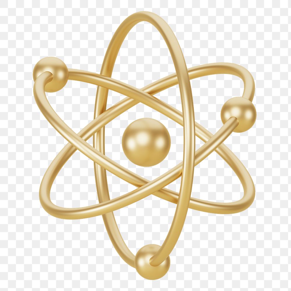 PNG 3D gold atom, element illustration, transparent background