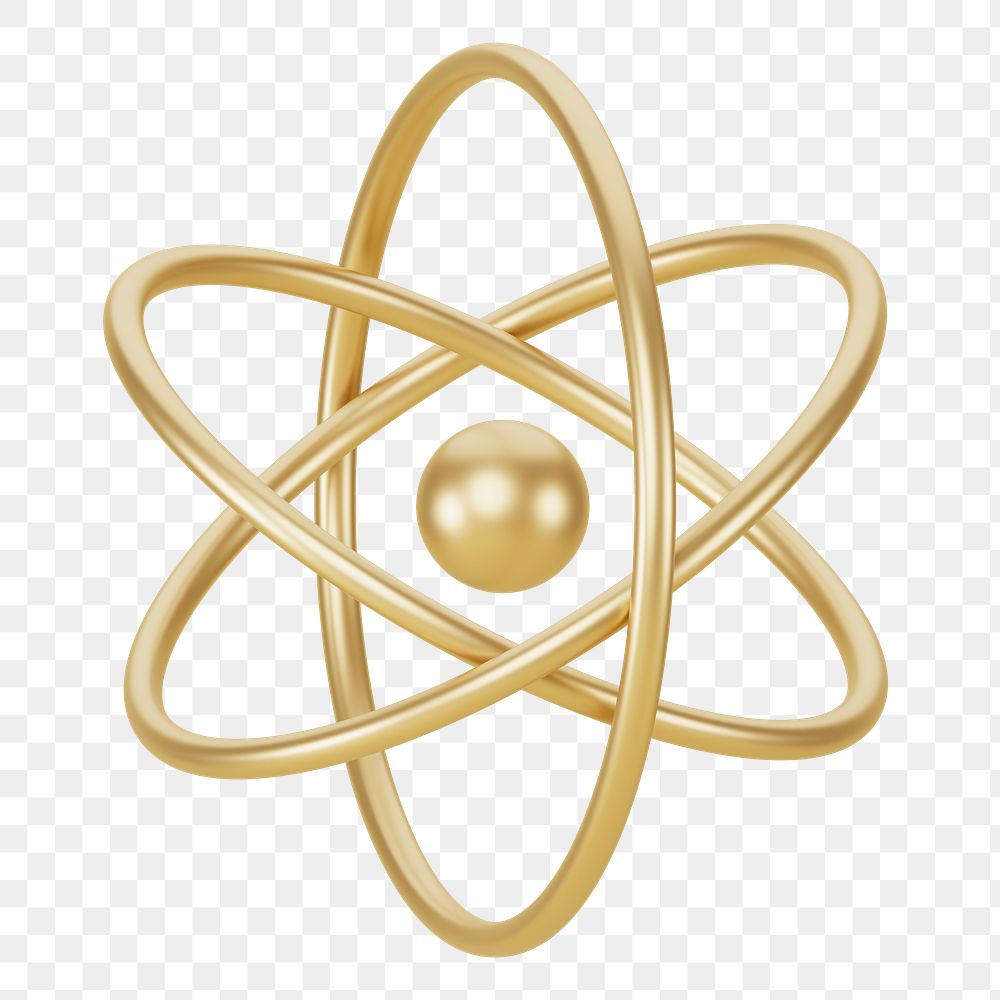 PNG 3D gold atom, element illustration, transparent background