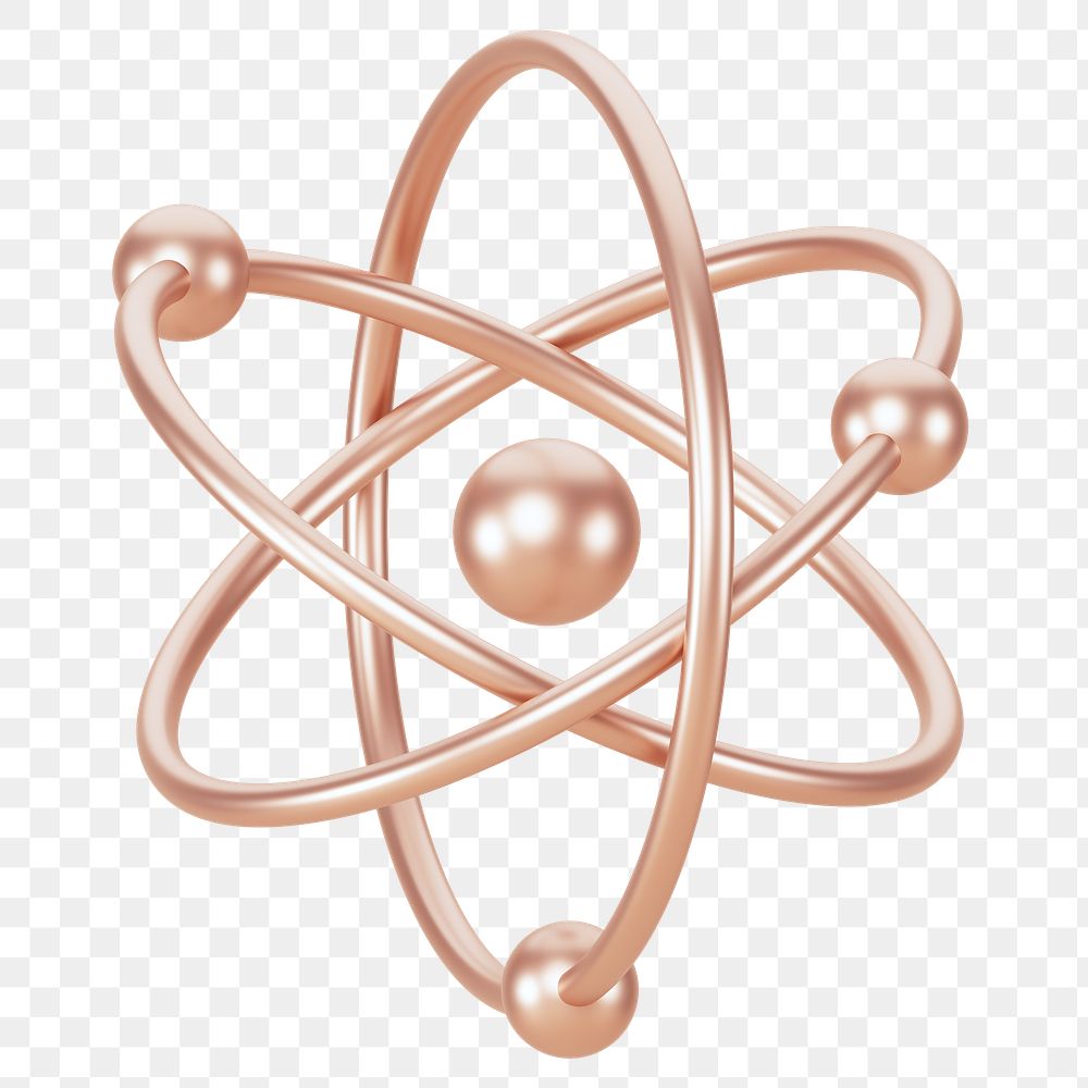 PNG 3D metallic atom, element illustration, transparent background
