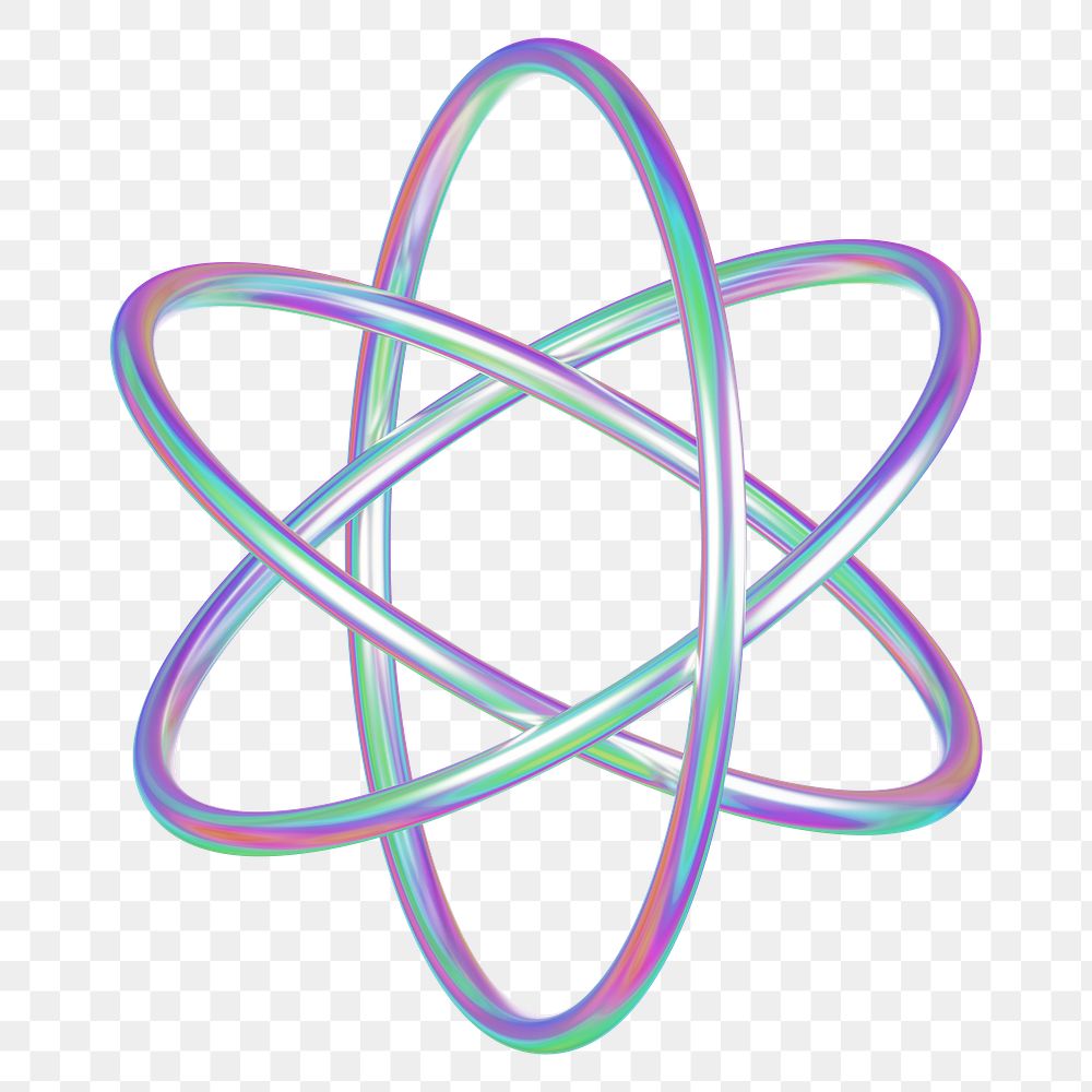 PNG 3D holographic atom, element illustration, transparent background