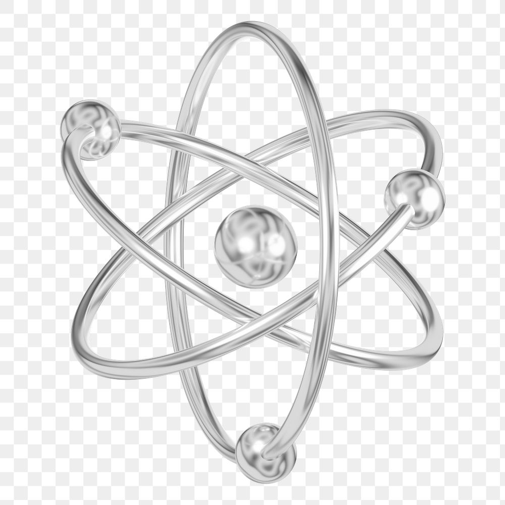 PNG 3D silver atom, element illustration, transparent background