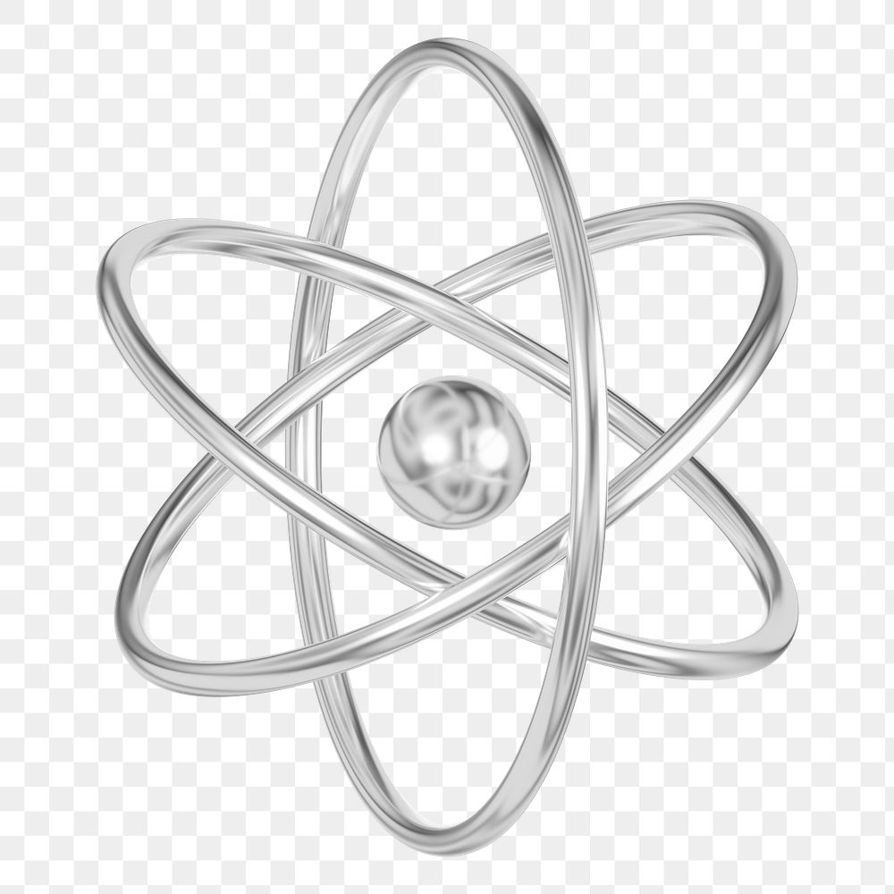 PNG 3D silver atom, element illustration, transparent background