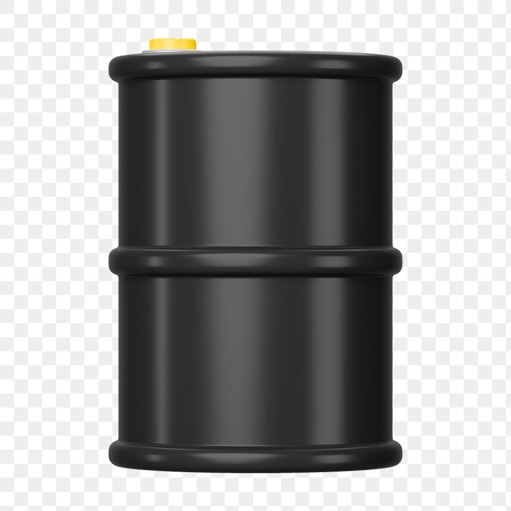PNG 3D black oil barrel, element illustration, transparent background