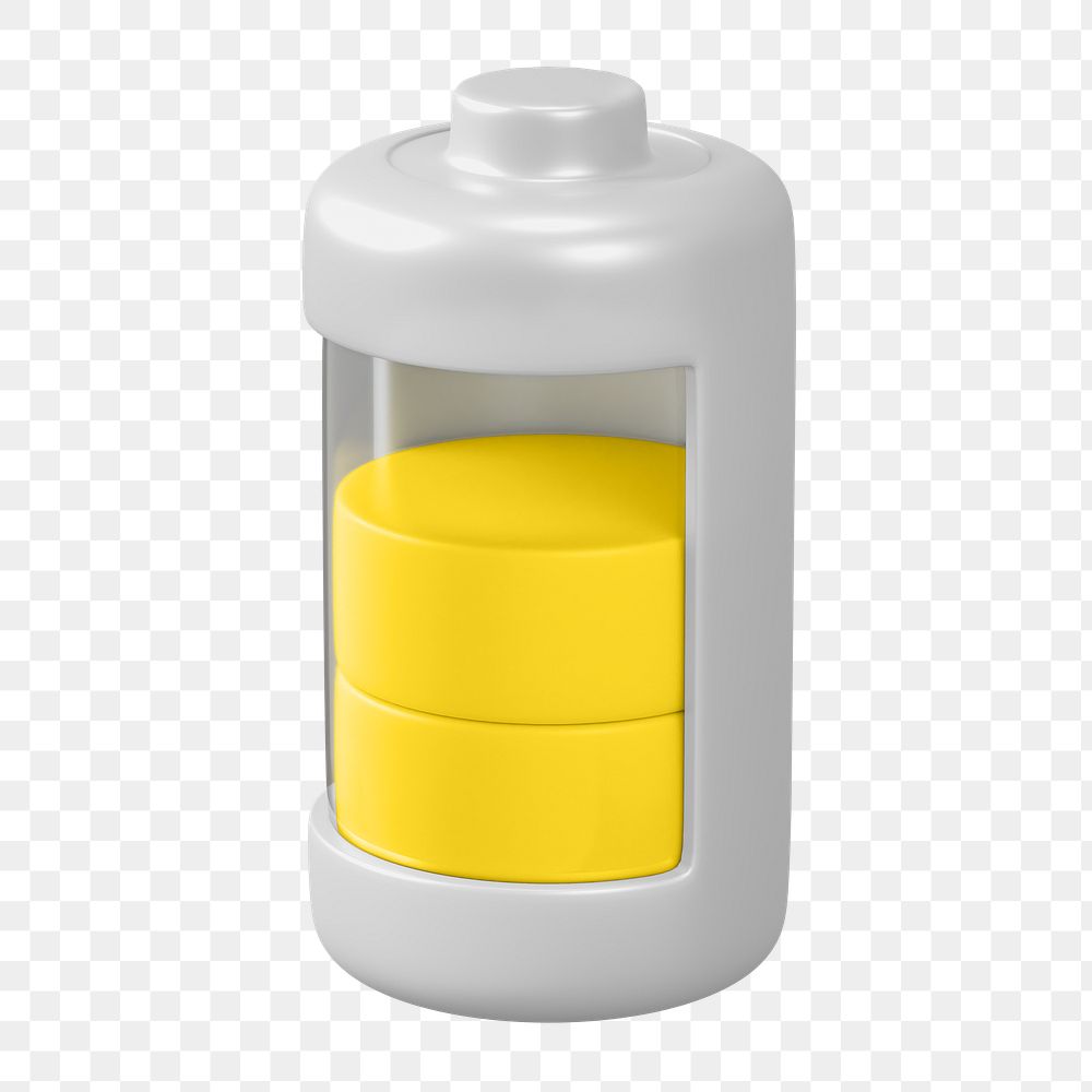 PNG 3D yellow battery icon, element illustration, transparent background