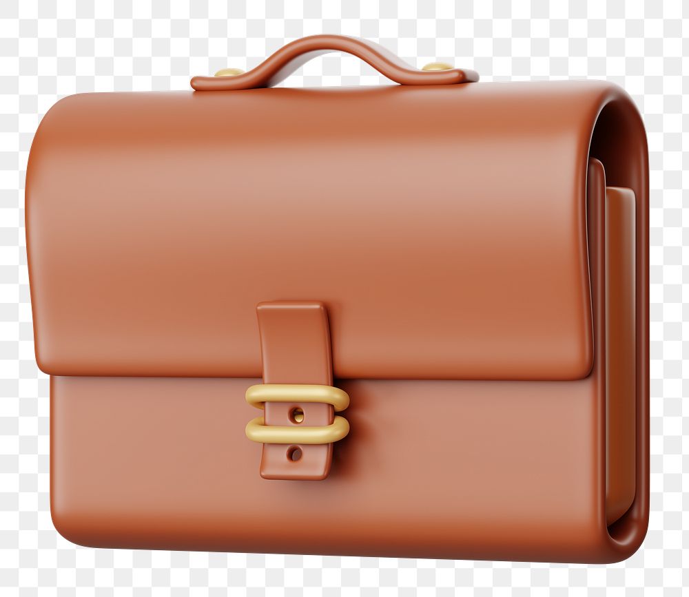 Brown business briefcase png 3D element, transparent background