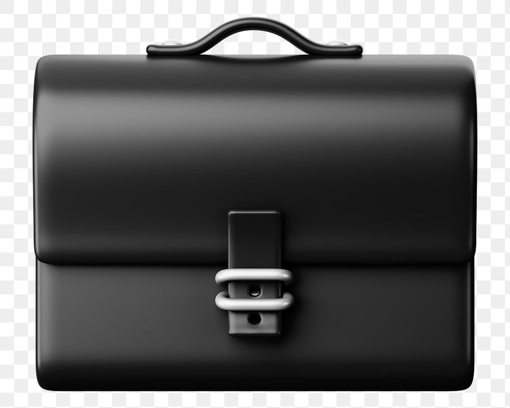 Black business briefcase png 3D element, transparent background