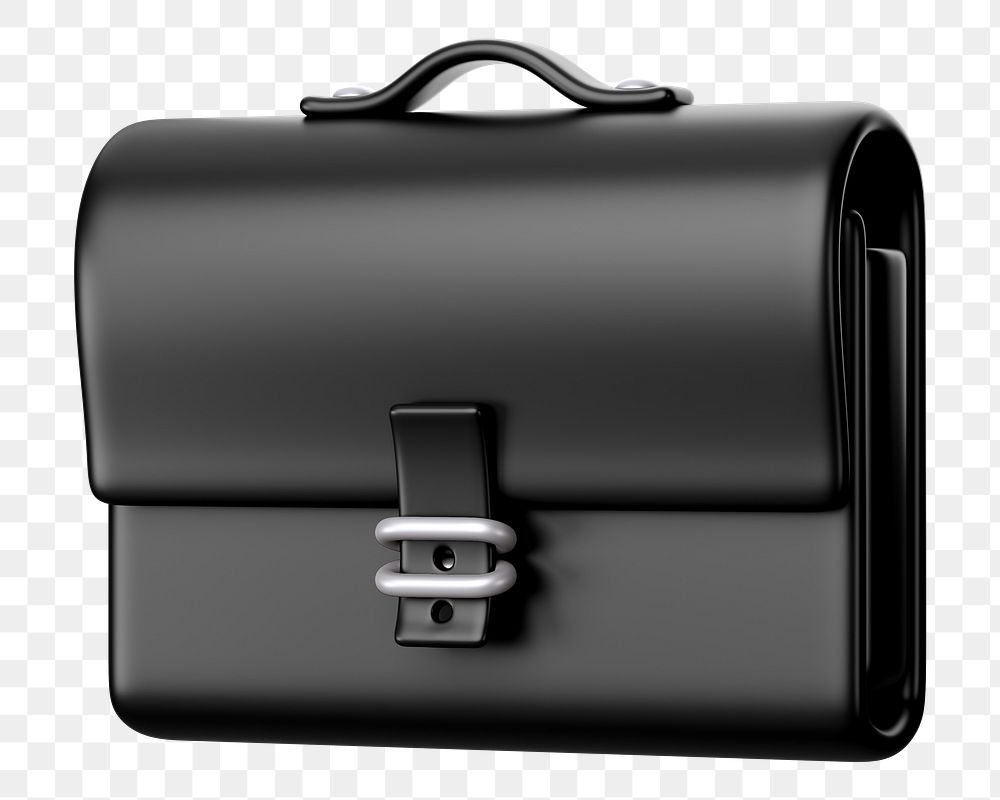 Black business briefcase png 3D element, transparent background