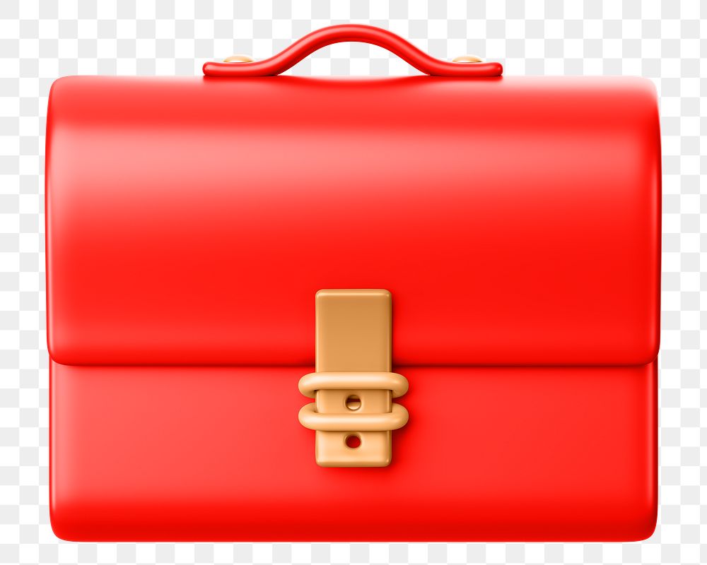 Red business briefcase png 3D element, transparent background