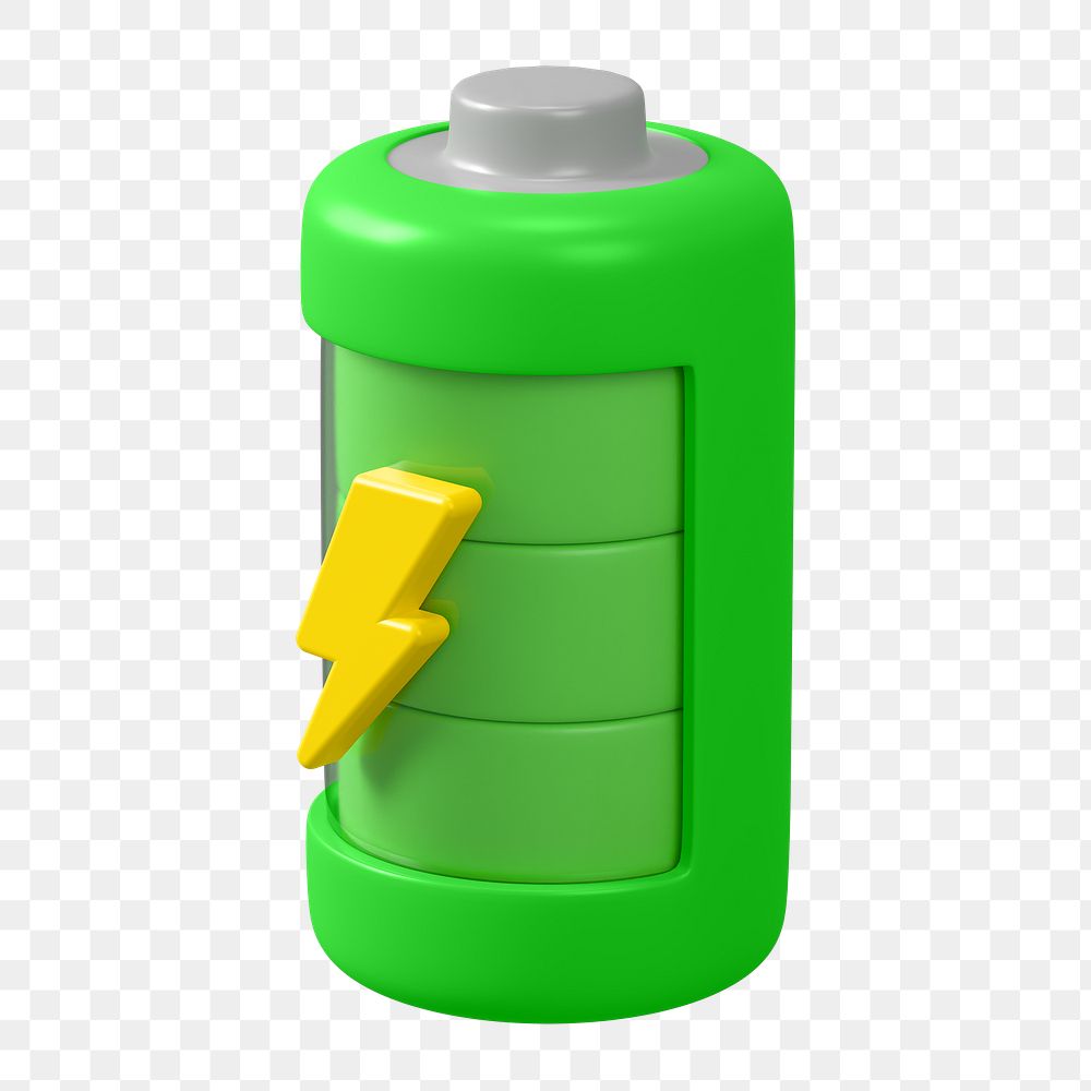 PNG 3D full green battery, element illustration, transparent background
