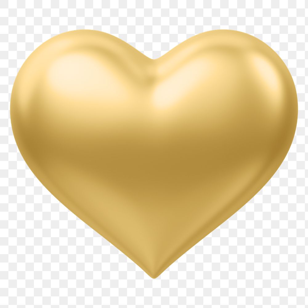 Metallic golden heart png 3D element, transparent background
