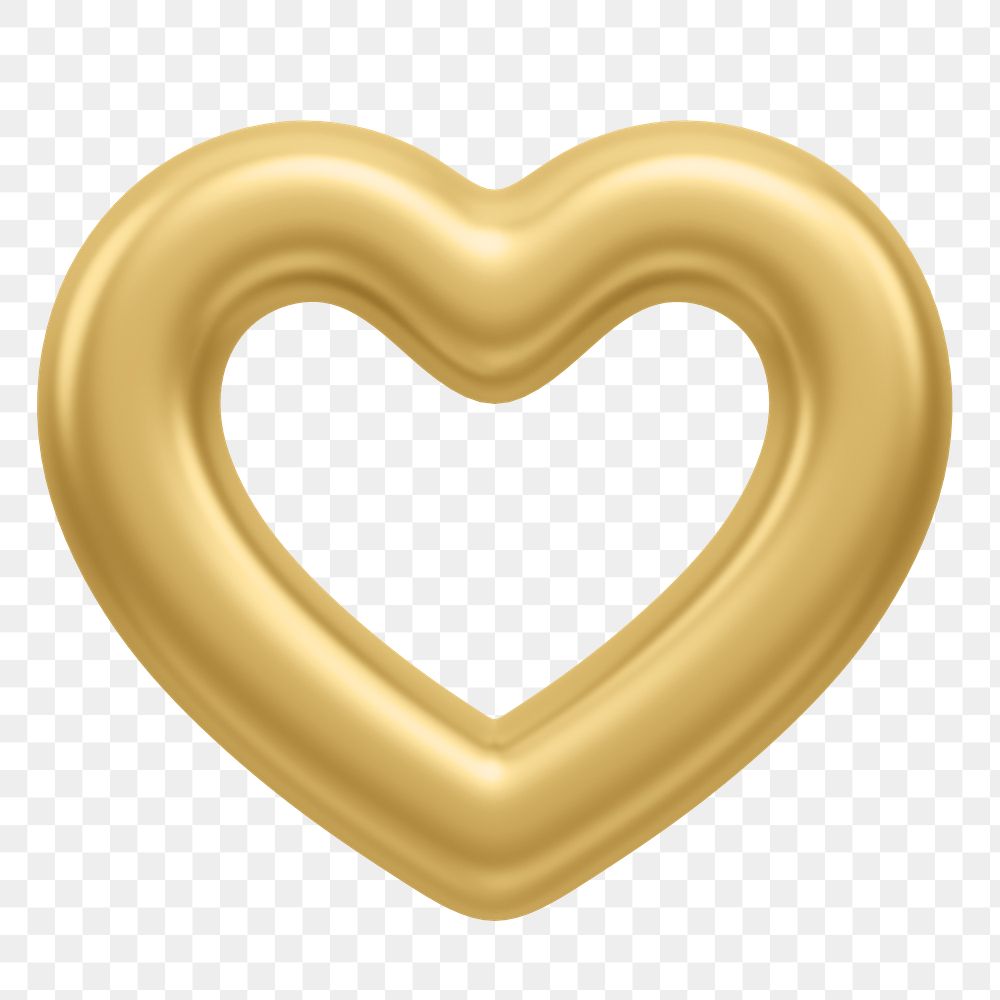 Metallic golden heart png 3D element, transparent background