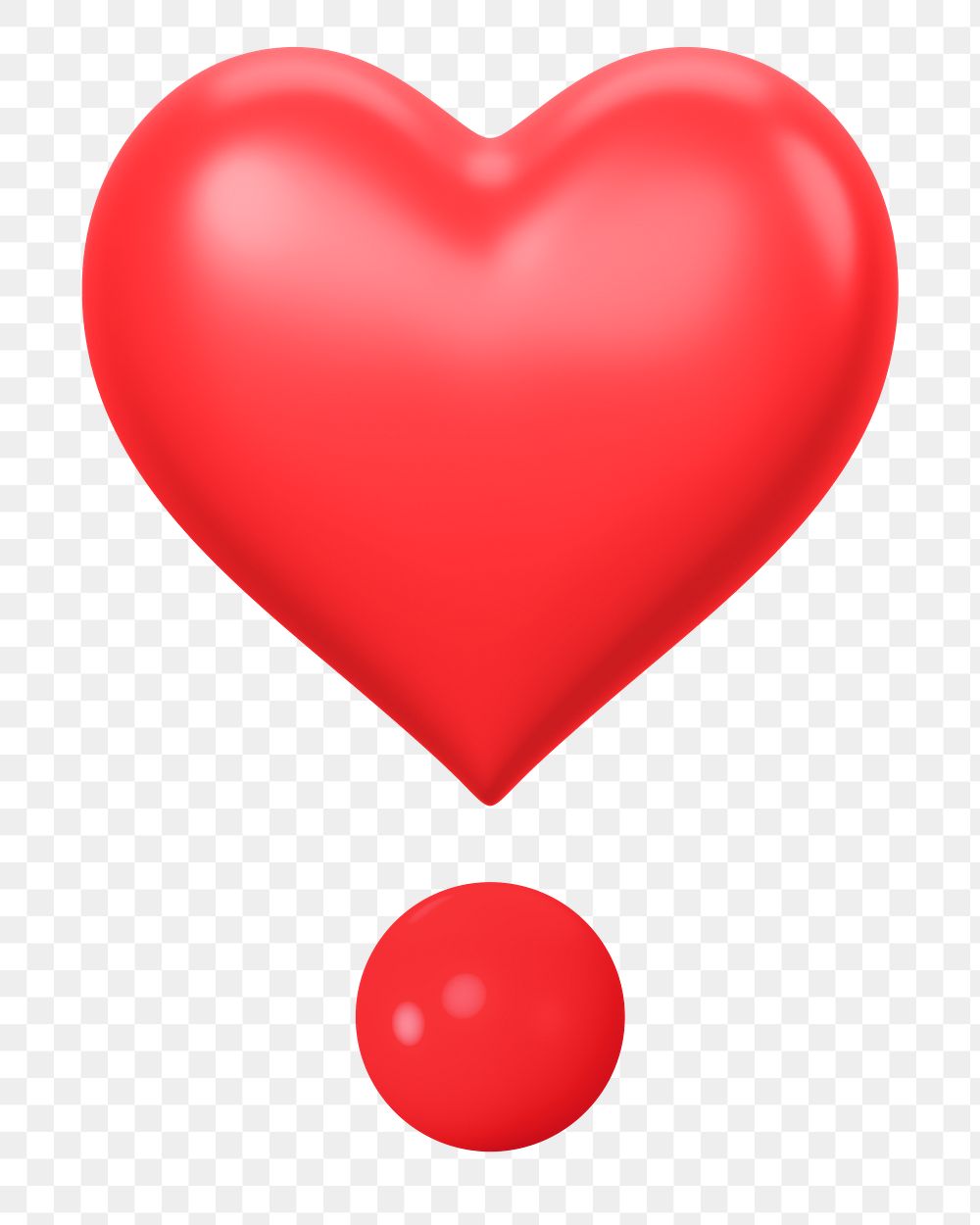 Red exclamation heart png emoticon 3D element, transparent background