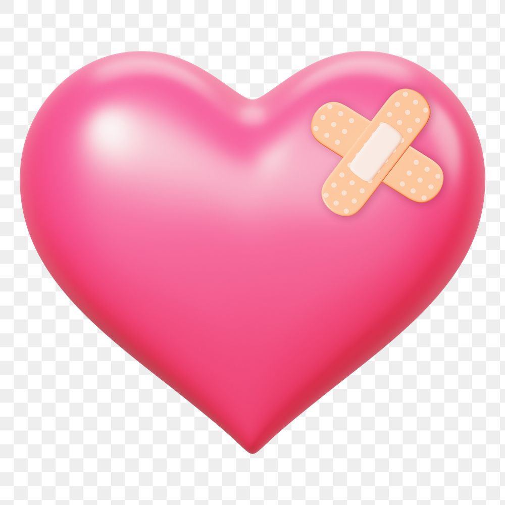 Pink bandaged heart png 3D element, transparent background