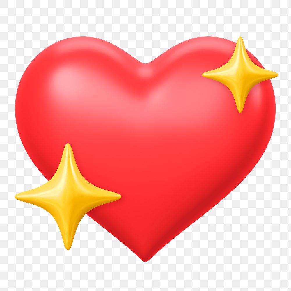 Red sparkly heart png emoticon 3D element, transparent background