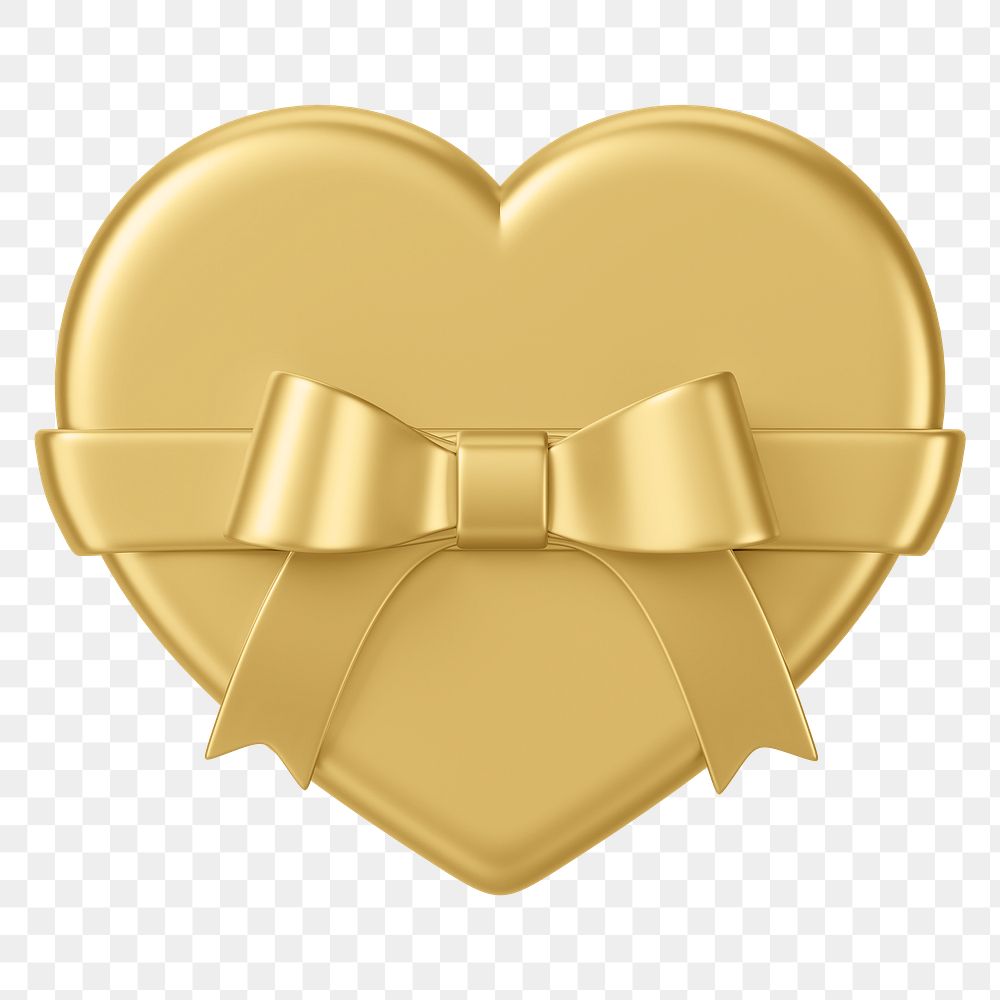 Golden heart box png, 3D Valentine's gift, transparent background