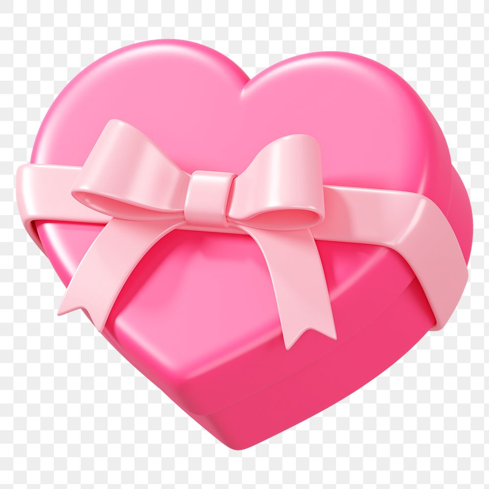 Pink heart box png, 3D Valentine's gift, transparent background