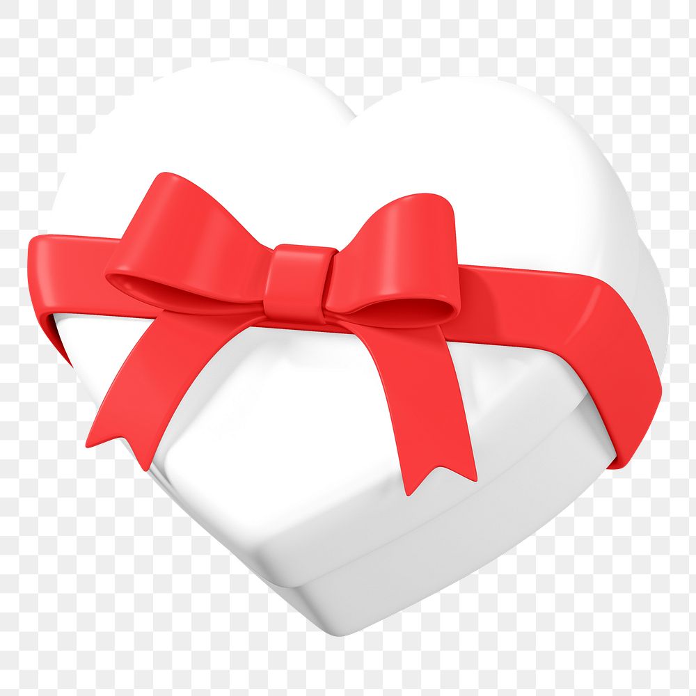 White heart box png, 3D Valentine's gift, transparent background