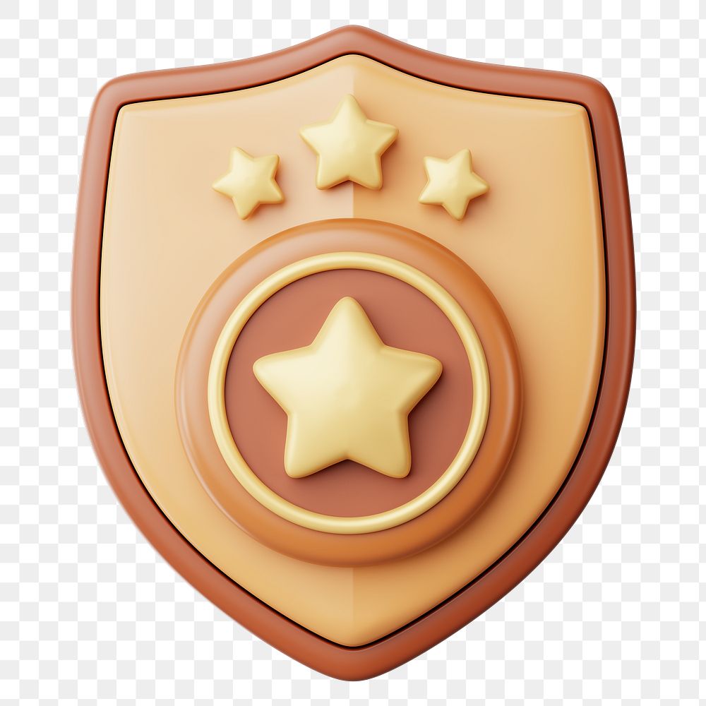 Brown police badge png 3D element, transparent background
