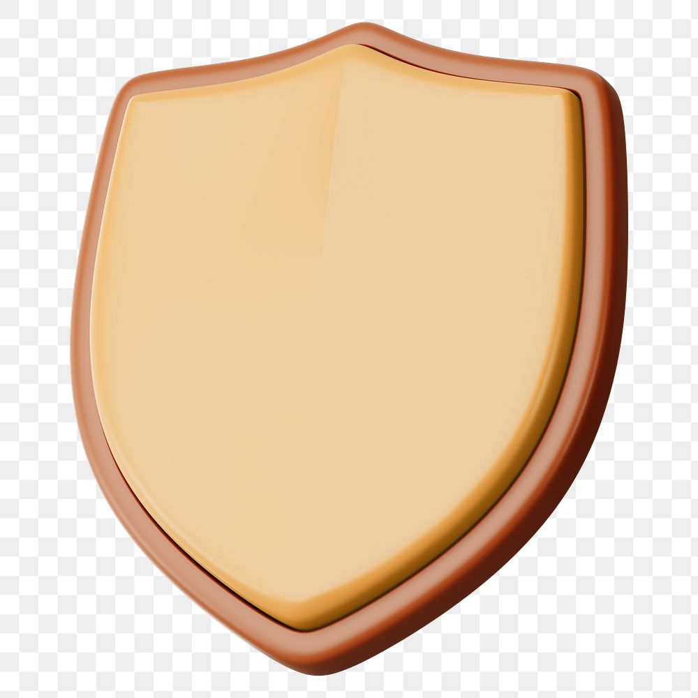 Brown wooden shield png 3D element, transparent background