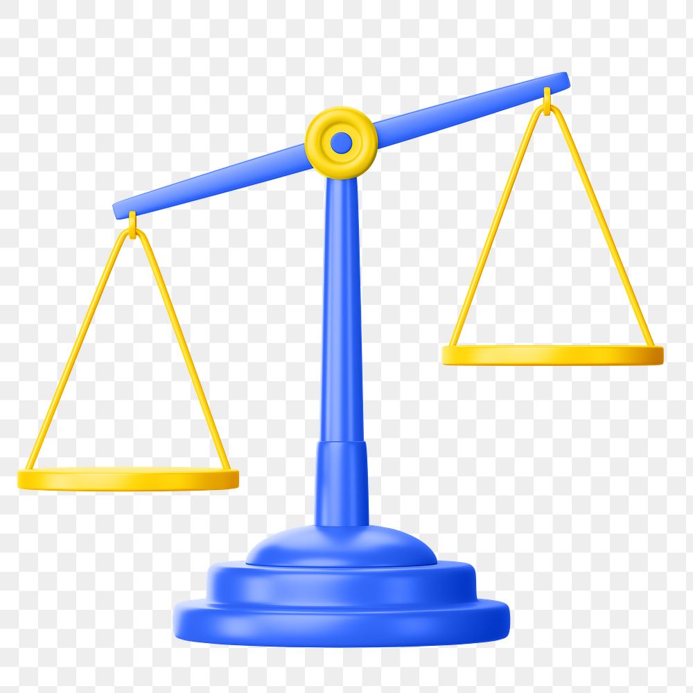 Blue justice scale png 3D element, transparent background