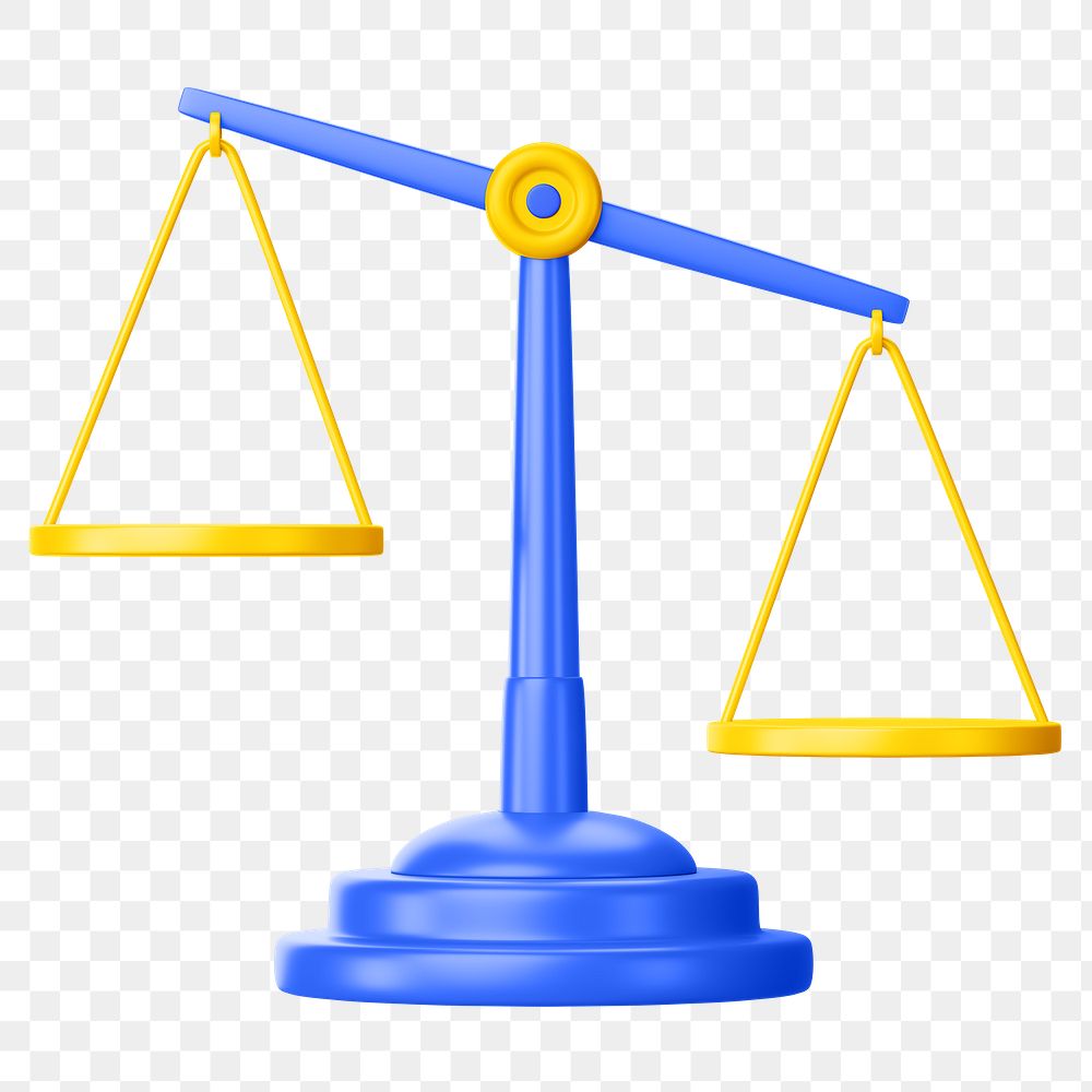 Blue justice scale png 3D element, transparent background