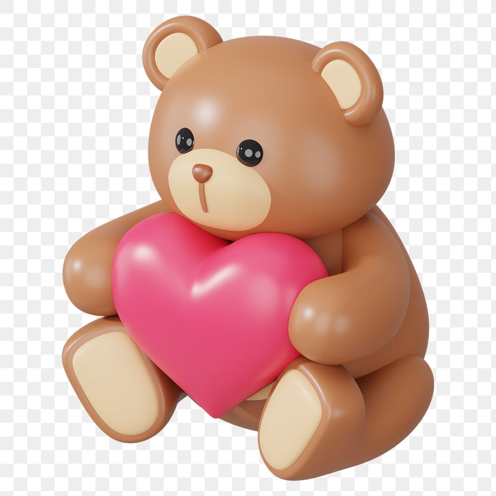 Teddy bear holding heart png 3D Valentine's illustration, transparent background