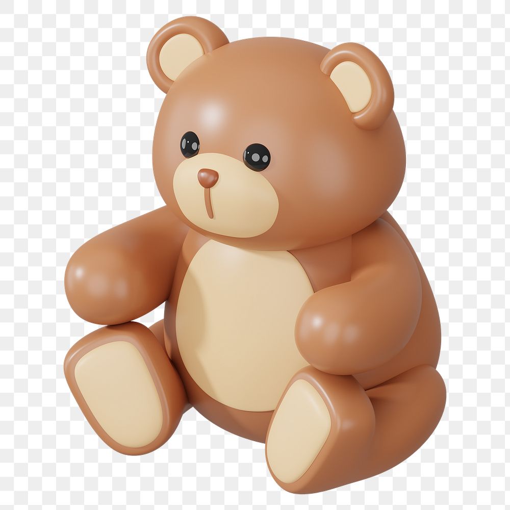 Brown teddy bear png 3D illustration, transparent background