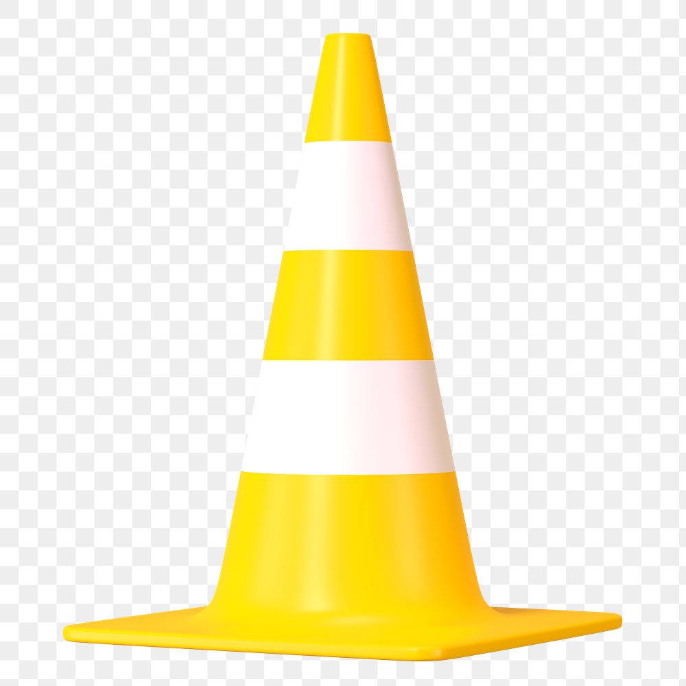 PNG 3D yellow traffic cone, element illustration, transparent background