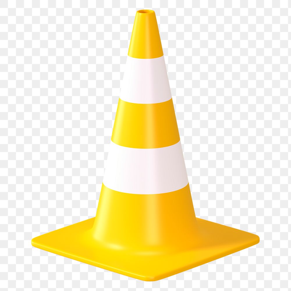 PNG 3D yellow traffic cone, element illustration, transparent background