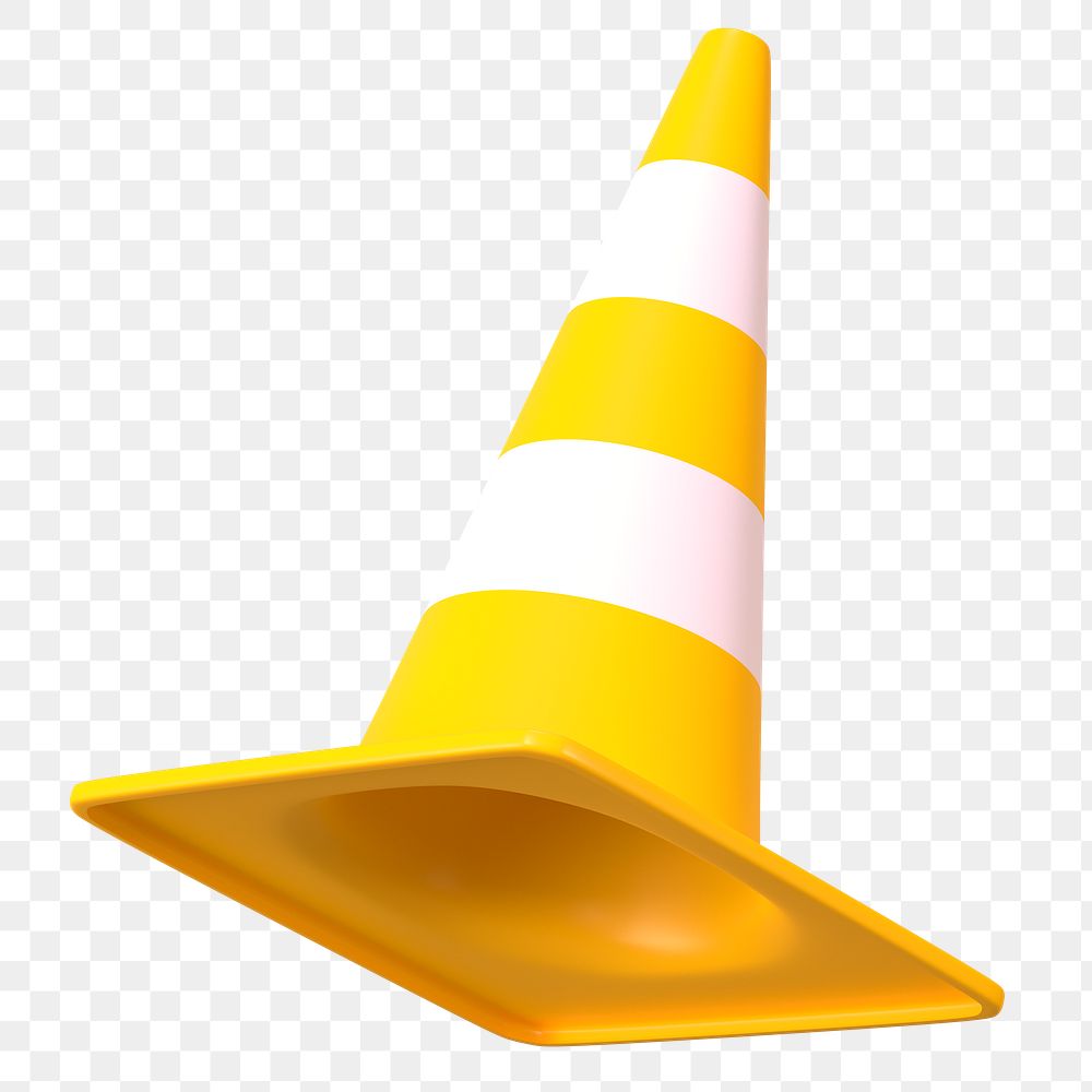 PNG 3D yellow traffic cone, element illustration, transparent background